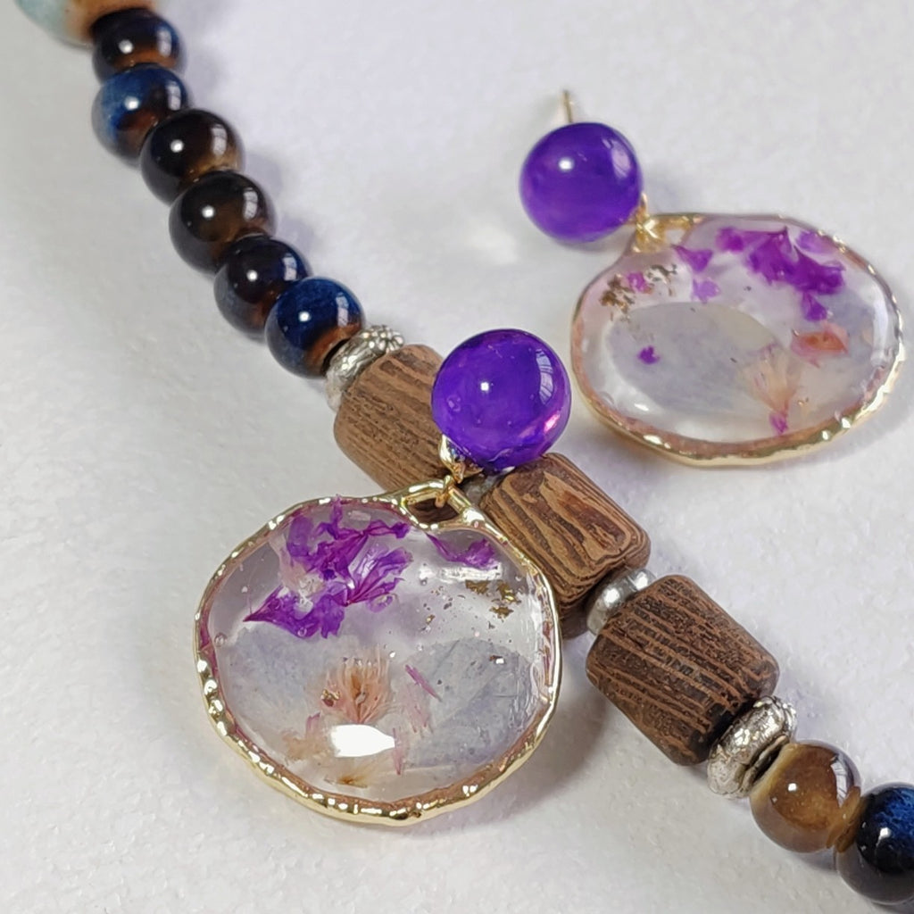 Verdanthands- Handmade Real Flower  Earrings Original Retro Dried Flower Epoxy Earrings, Pastoral Style, Girlish Clip-on Earrings, Mori Girl Style Earrings