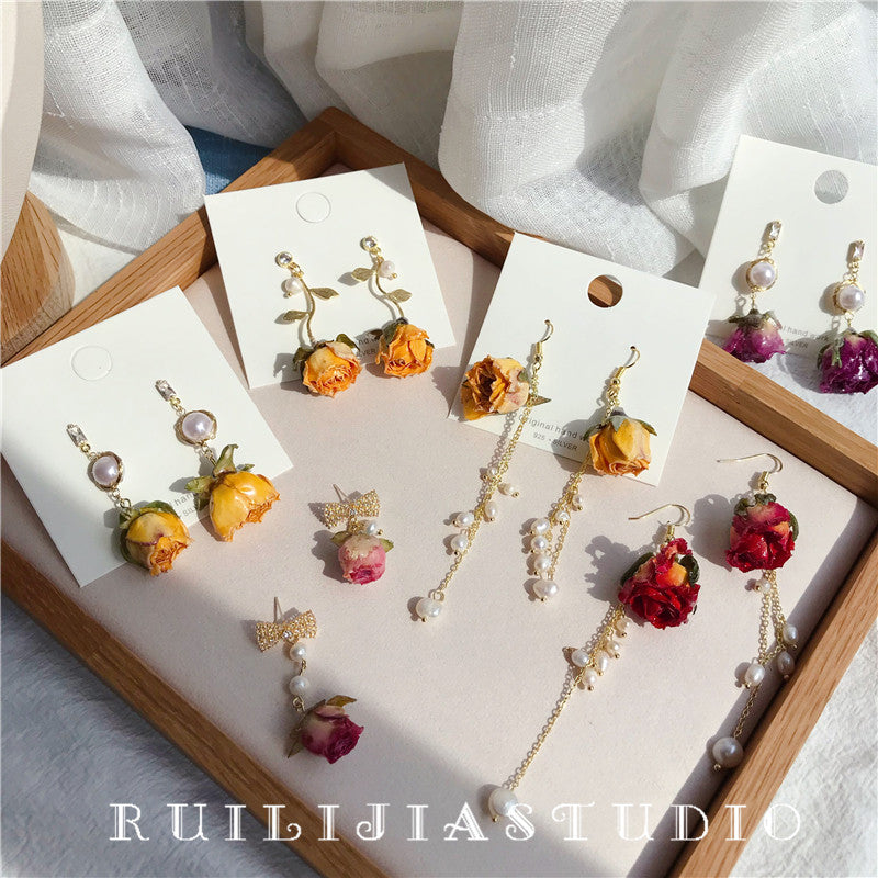 Verdanthands- Handmade Real Flower  Earrings  Rose