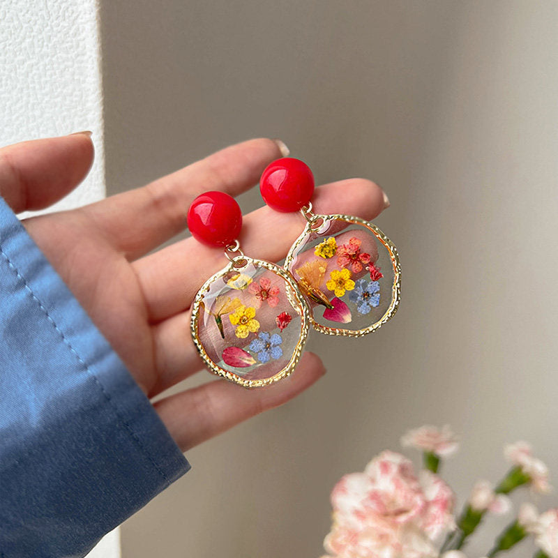 Verdanthands- Handmade Epoxy Real flower Earrings With Real Flowers
