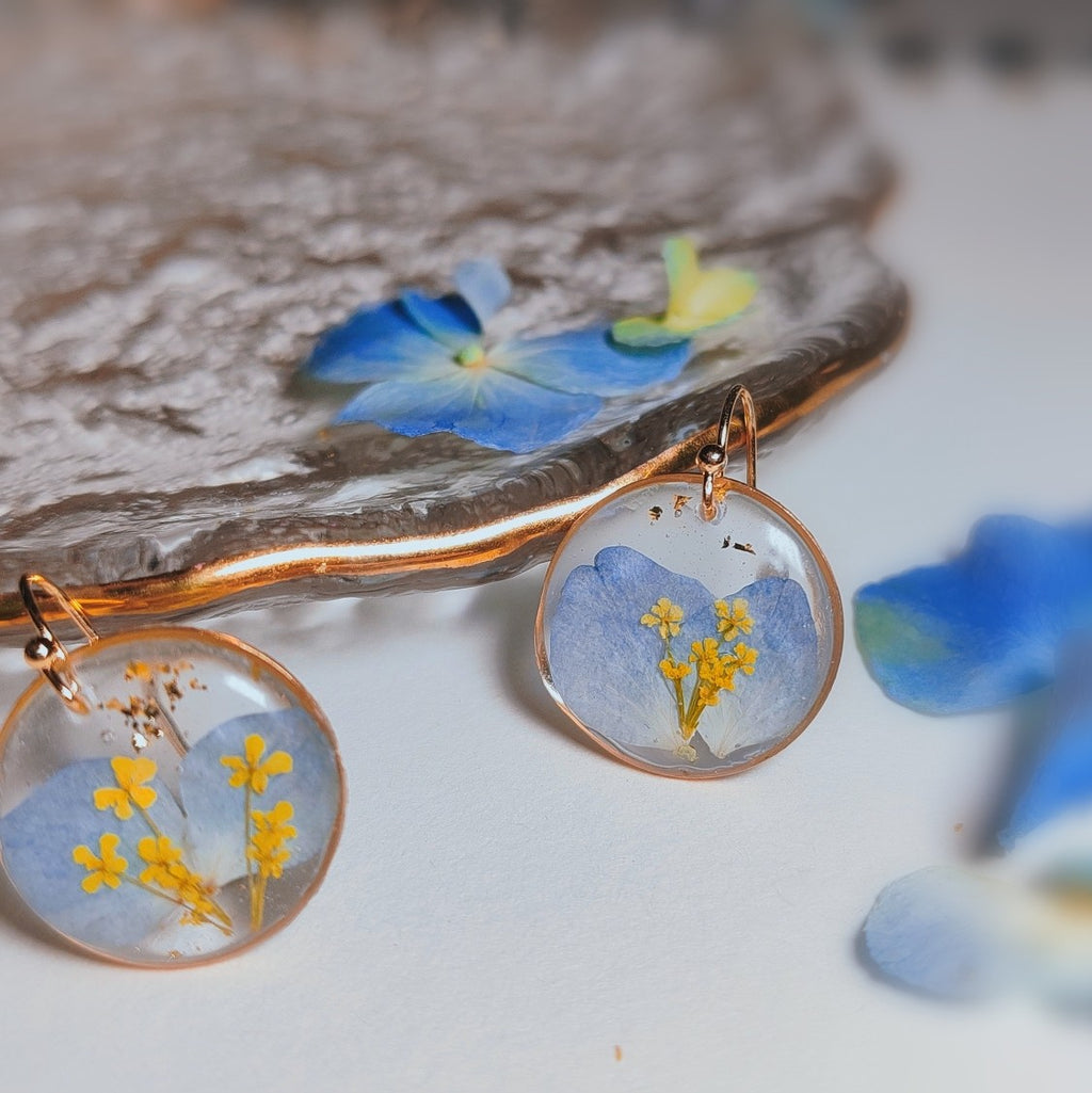 Verdanthands- Handmade Real Flower  Earrings Original Handmade Earrings Featuring Real Flower Petals