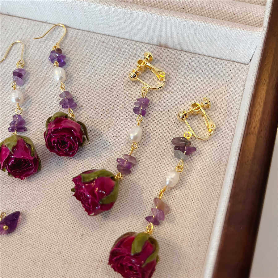 Verdanthands- Handmade Real Flower  Earrings  Rose Earrings Unique Design High-end Real Flower Bracelet.