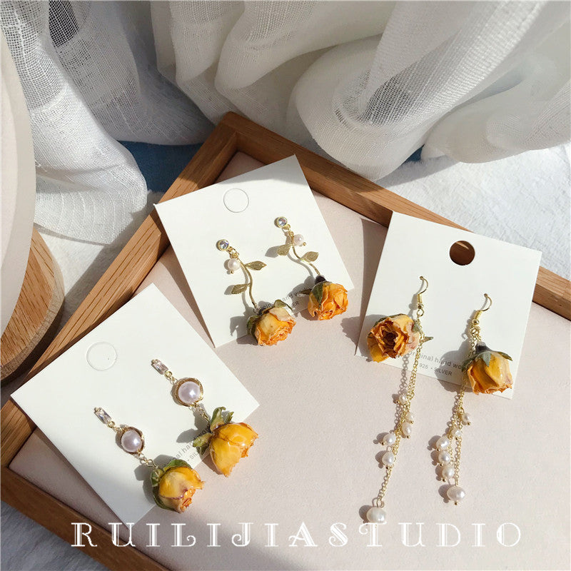 Verdanthands- Handmade Real Flower  Earrings  Rose