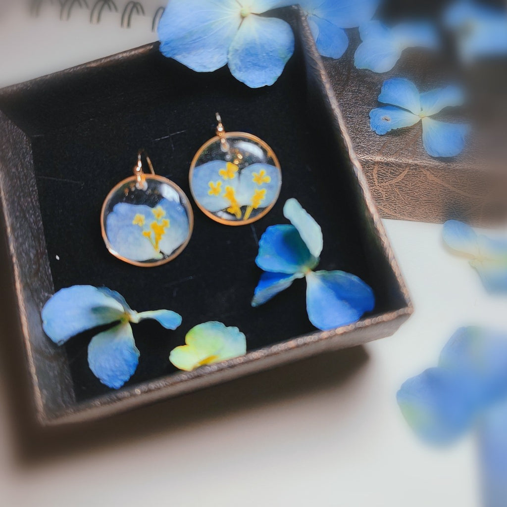 Verdanthands- Handmade Real Flower  Earrings Original Handmade Earrings Featuring Real Flower Petals
