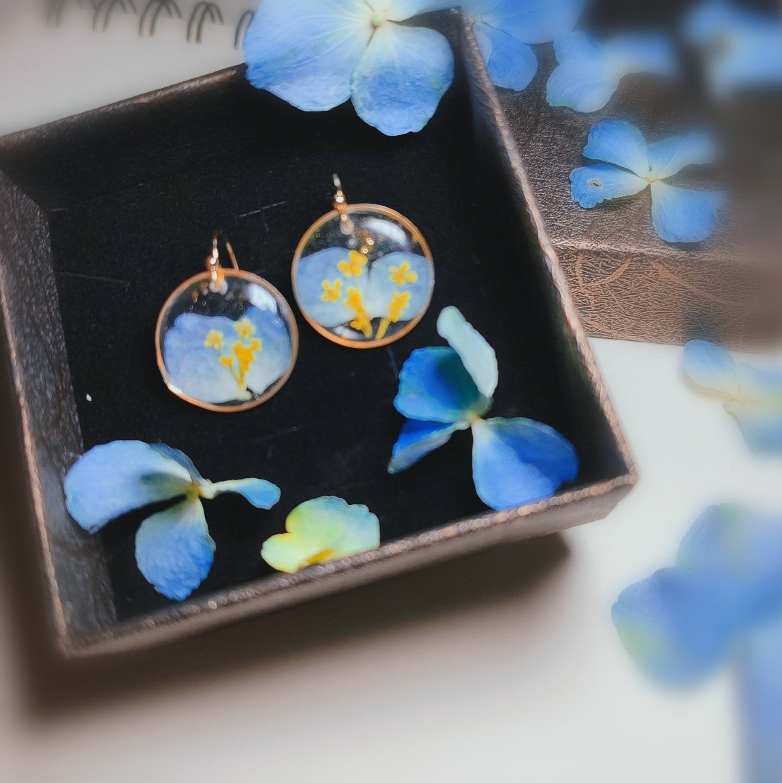 Verdanthands- Handmade Real Flower  Earrings Original Handmade Earrings Featuring Real Flower Petals