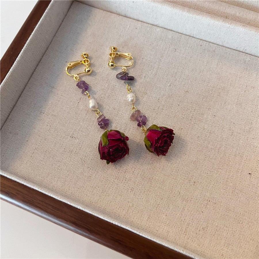 Verdanthands- Handmade Real Flower  Earrings  Rose Earrings Unique Design High-end Real Flower Bracelet.