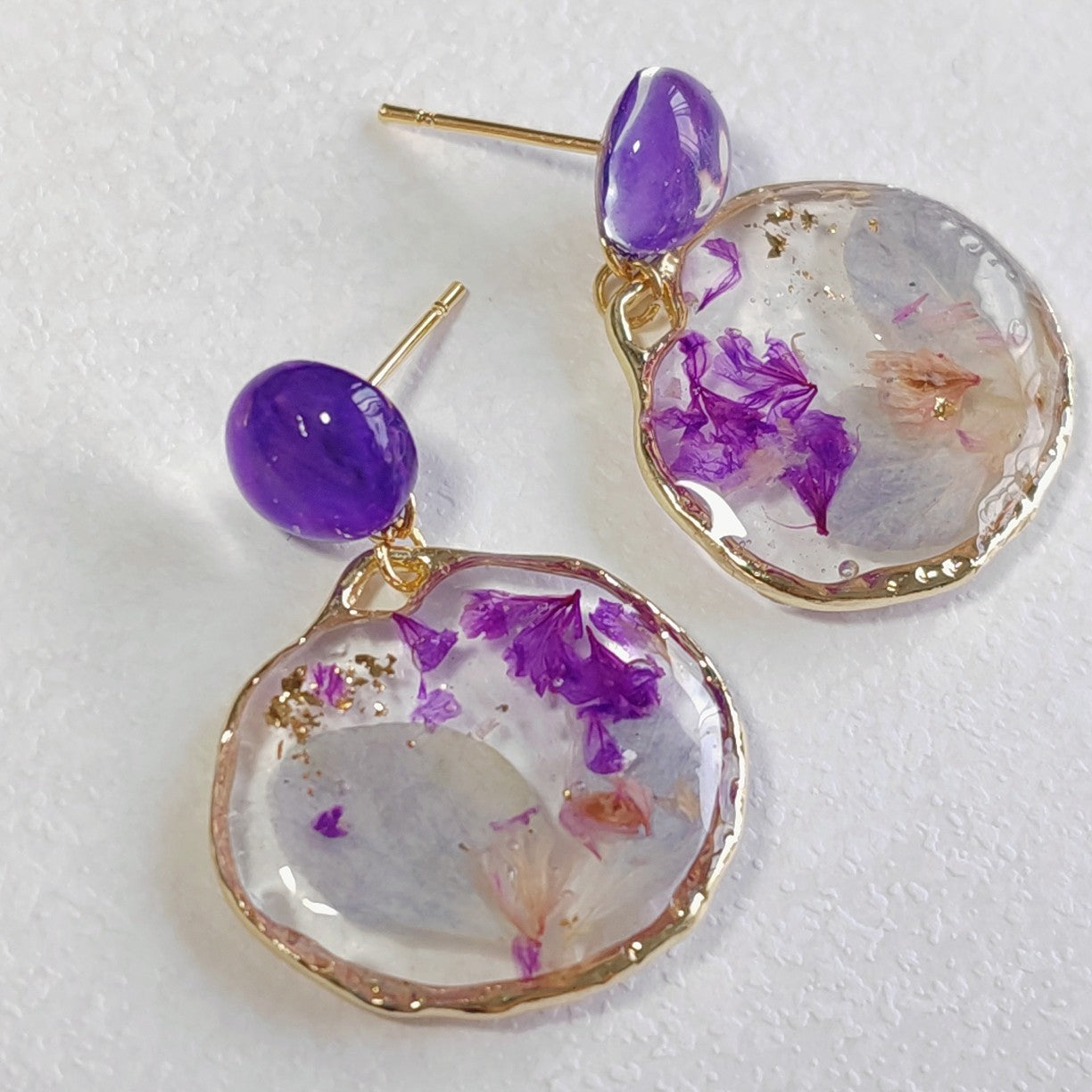 Verdanthands- Handmade Real Flower  Earrings Original Retro Dried Flower Epoxy Earrings, Pastoral Style, Girlish Clip-on Earrings, Mori Girl Style Earrings