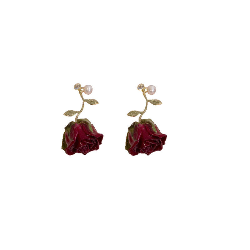 Verdanthands- Handmade Real Flower  Earrings  Original Handmade Preserved Red Rose