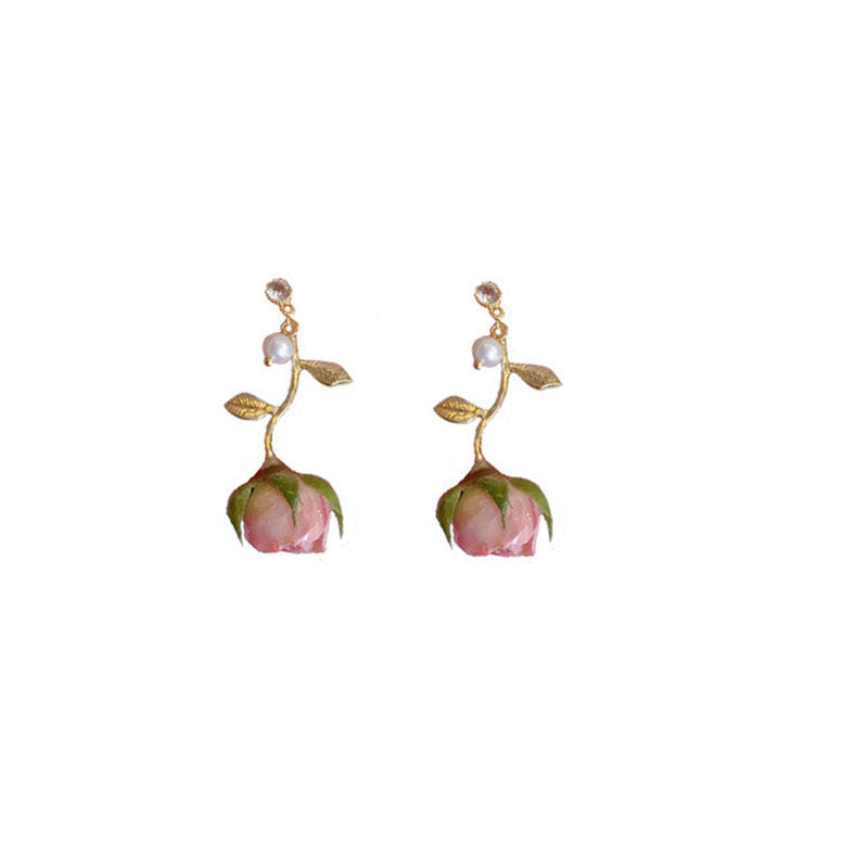 Verdanthands- Handmade Real Flower  Earrings Pink Rose