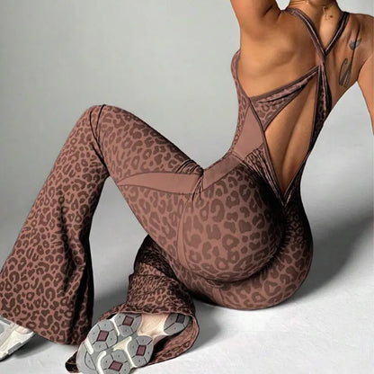 Seamless Yoga Bodysuit for Women – Strappy Flared One-Piece Workout Romper, Quick-Dry Activewear