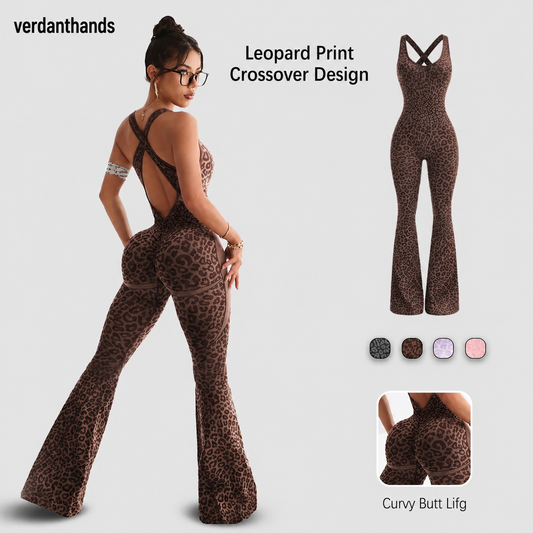 Seamless Yoga Bodysuit for Women – Strappy Flared One-Piece Workout Romper, Quick-Dry Activewear