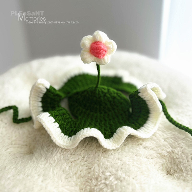Lolita Maid Style Flower Pet Hat – Knitted Wavy Brim Headpiece for Cats & Small Dogs
