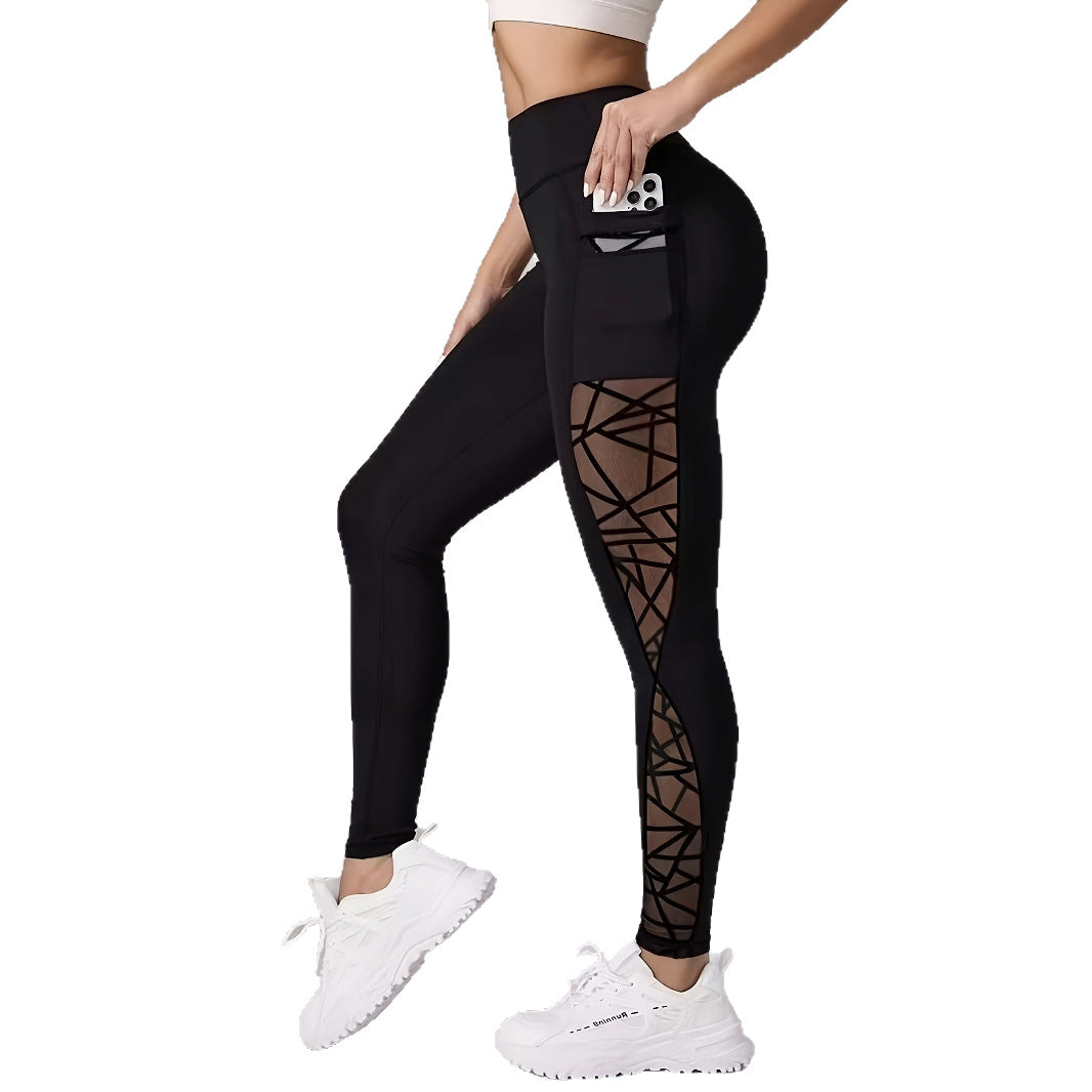 Women's High-Waisted Mesh Yoga Pants – Butt-Lifting, Heart Detail & Phone Pocket