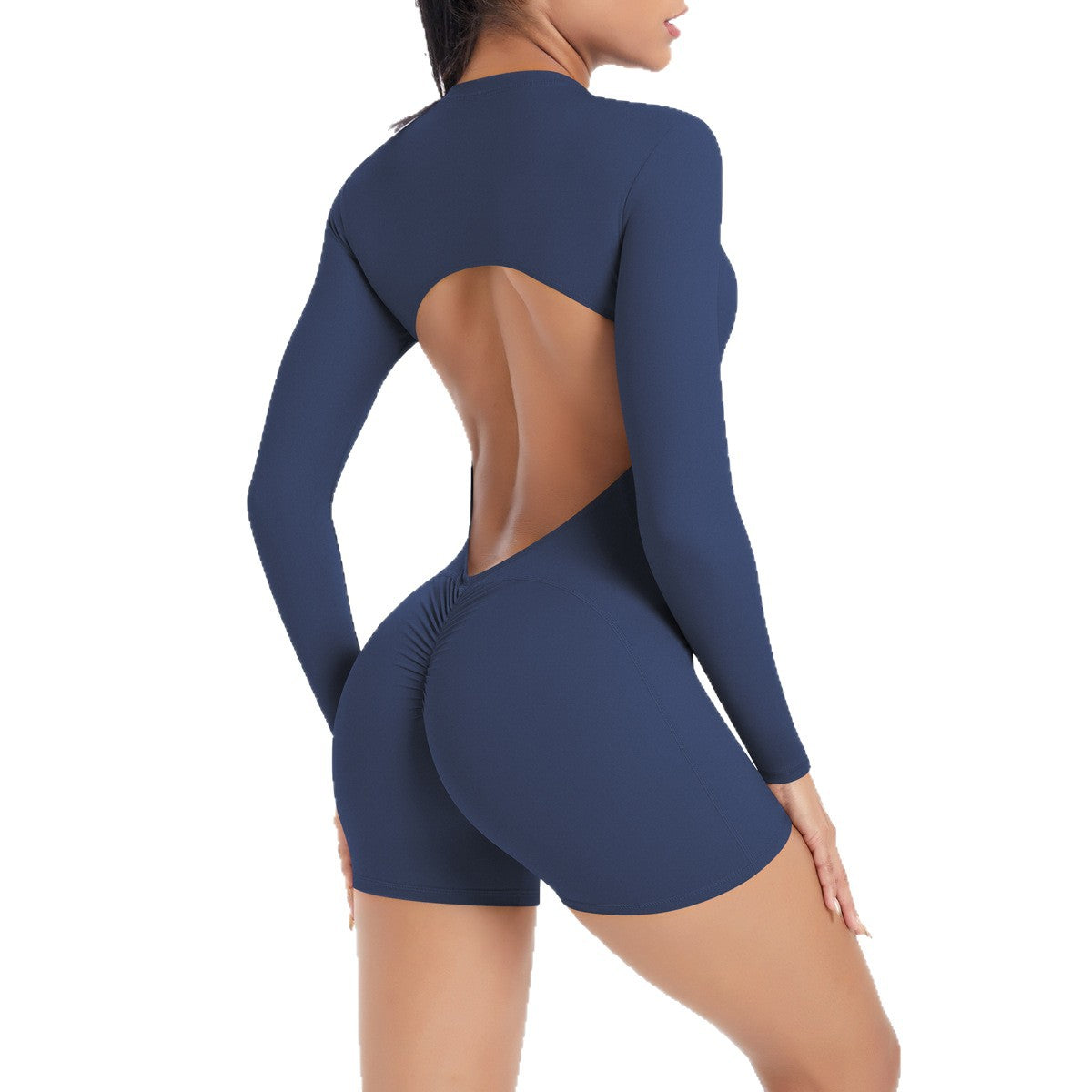 Open-Back Half-Zip Sculpting Jumpsuit