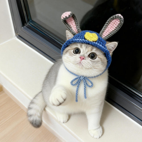 Knitted Funny Pet Hat with Ear Openings – Creative Dress-Up Headpiece for Cats & Small Dogs, Cute Photo Prop