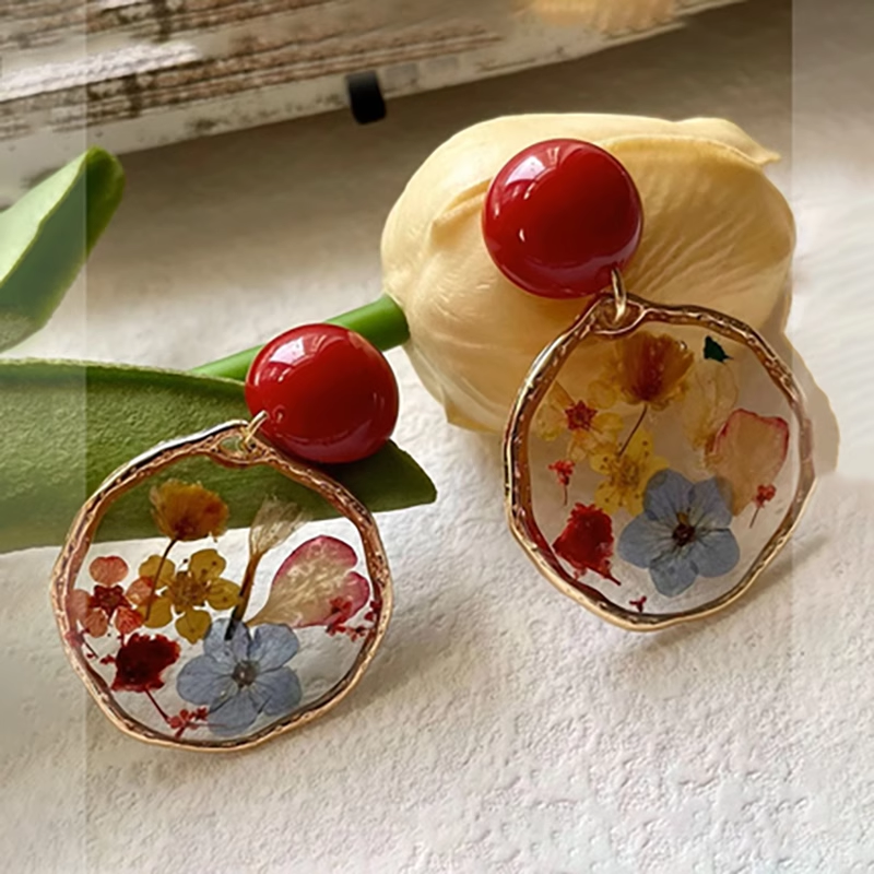 Verdanthands- Handmade Epoxy Real flower Earrings With Real Flowers