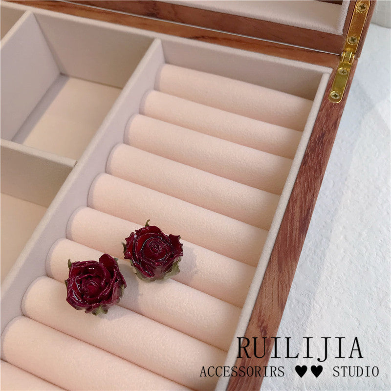 Verdanthands- Handmade Real Flower  Earrings  Original Handmade Preserved Red Rose