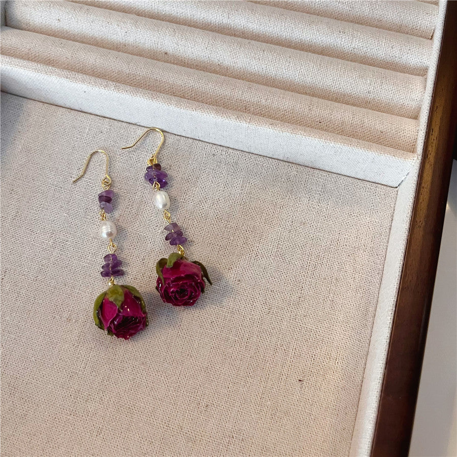 Verdanthands- Handmade Real Flower  Earrings  Rose Earrings Unique Design High-end Real Flower Bracelet.
