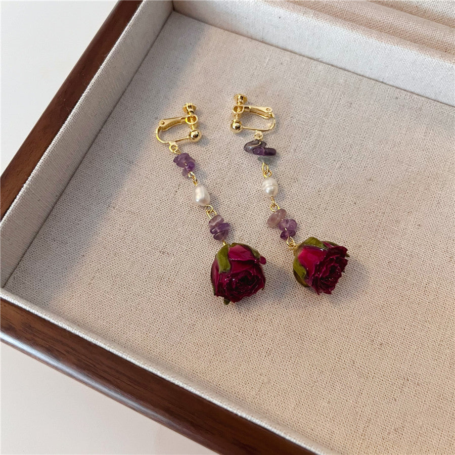 Verdanthands- Handmade Real Flower  Earrings  Rose Earrings Unique Design High-end Real Flower Bracelet.