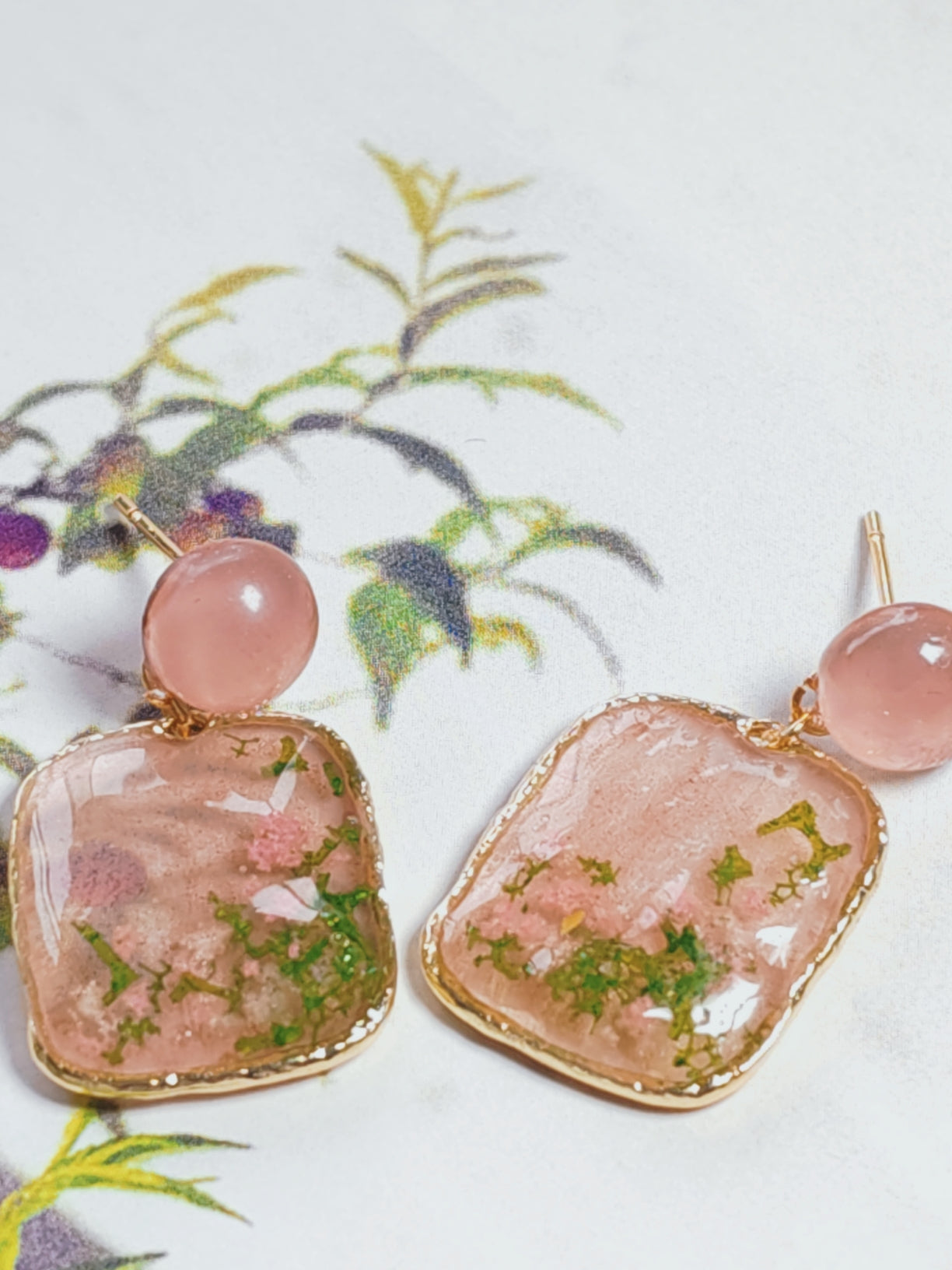 Verdanthands- Handmade Real Flower  Earrings Original Handmade Earrings Featuring Real Flower Petals