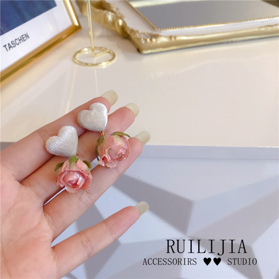 Verdanthands- Handmade Real Flower  Earrings Pink Rose