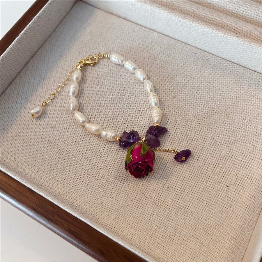 Verdanthands- Handmade Real Flower  Earrings  Rose Earrings Unique Design High-end Real Flower Bracelet.