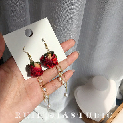 Verdanthands- Handmade Real Flower  Earrings  Rose