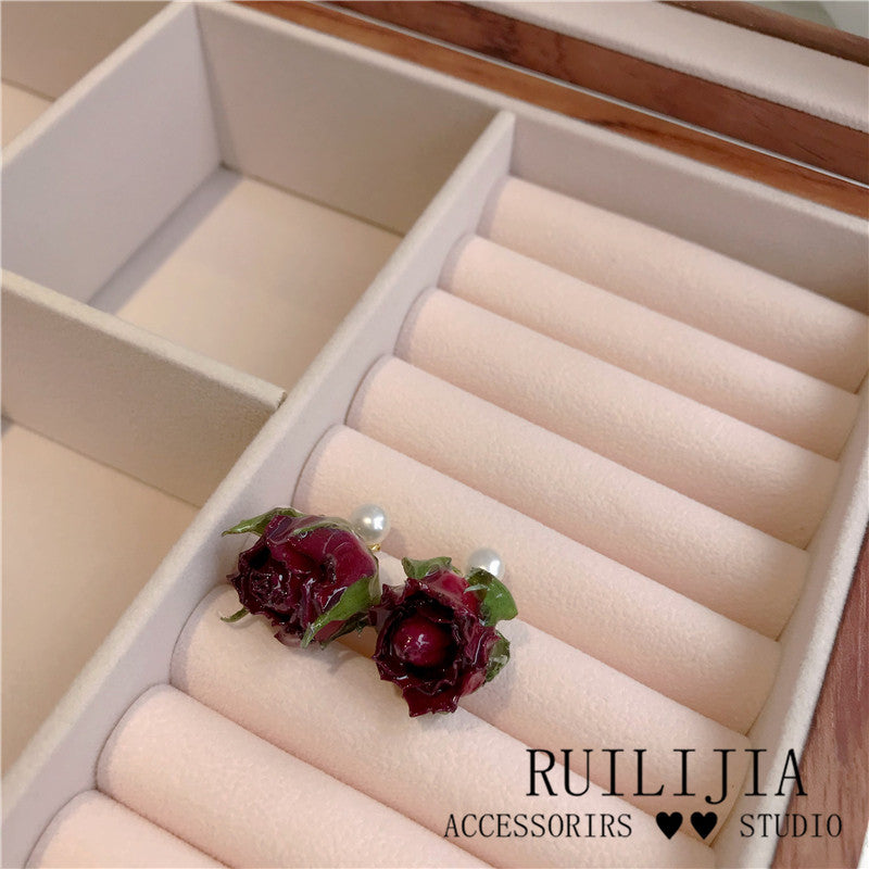 Verdanthands- Handmade Real Flower  Earrings  Original Handmade Preserved Red Rose