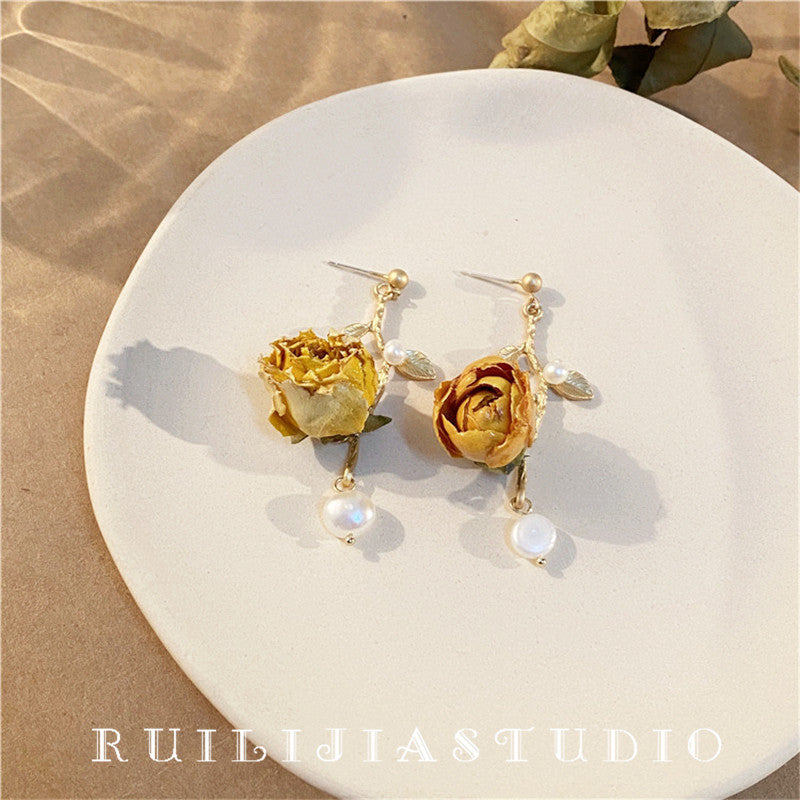 Verdanthands- Handmade Real Flower  Earrings  Rose