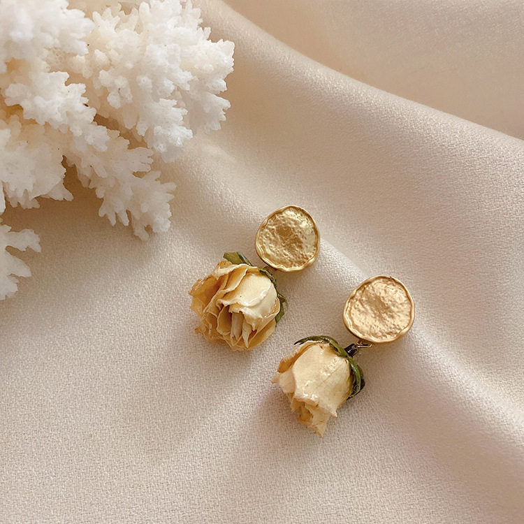 Verdanthands- Handmade Real Flower  Earrings  Rose