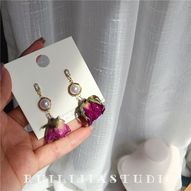 Verdanthands- Handmade Real Flower  Earrings  Rose