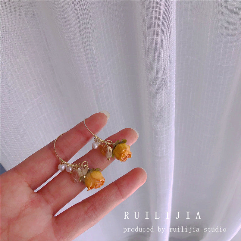 Verdanthands- Handmade Real Flower  Earrings  Rose