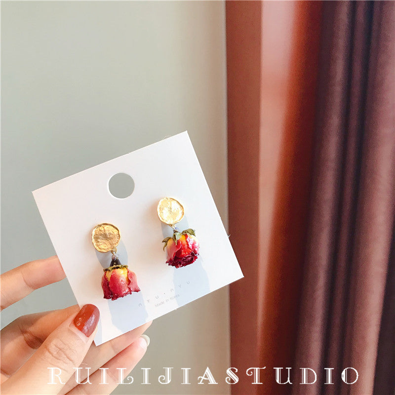 Verdanthands- Handmade Real Flower  Earrings  Rose