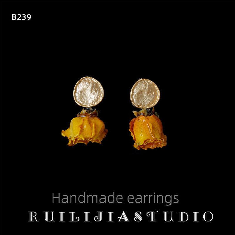 Verdanthands- Handmade Real Flower  Earrings  Rose