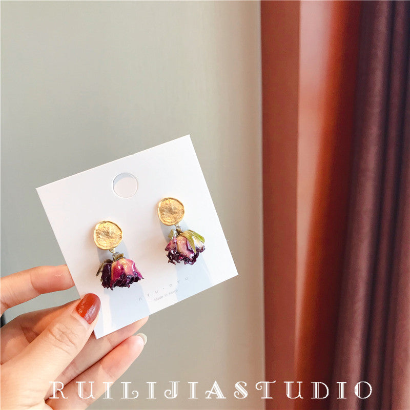Verdanthands- Handmade Real Flower  Earrings  Rose