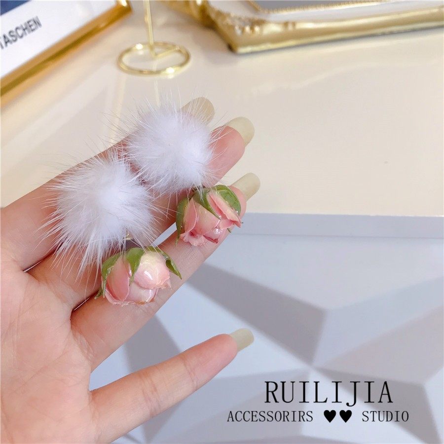 Verdanthands- Handmade Real Flower  Earrings Pink Rose