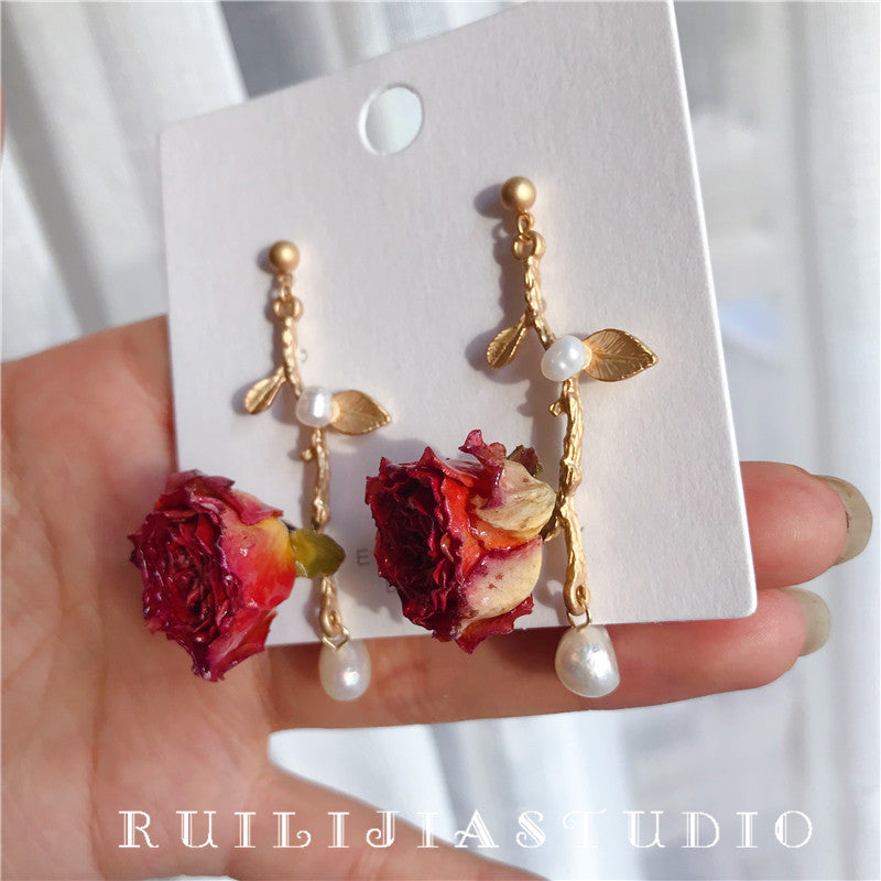 Verdanthands- Handmade Real Flower  Earrings  Rose