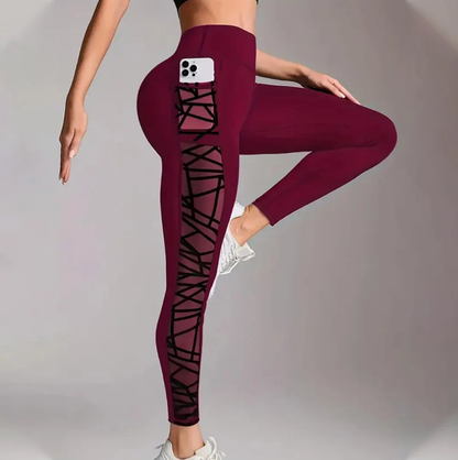 Women's High-Waisted Mesh Yoga Pants – Butt-Lifting, Heart Detail & Phone Pocket