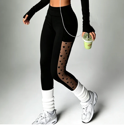Women's High-Waisted Mesh Yoga Pants – Butt-Lifting, Heart Detail & Phone Pocket