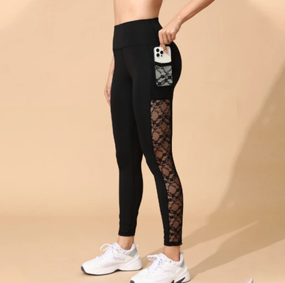 Women's High-Waisted Mesh Yoga Pants – Butt-Lifting, Heart Detail & Phone Pocket