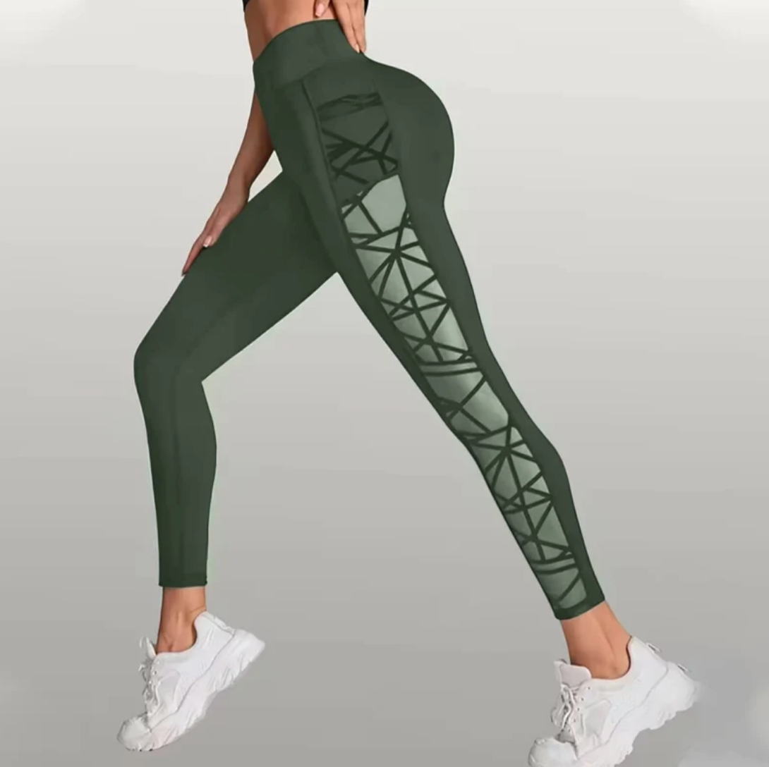 Women's High-Waisted Mesh Yoga Pants – Butt-Lifting, Heart Detail & Phone Pocket