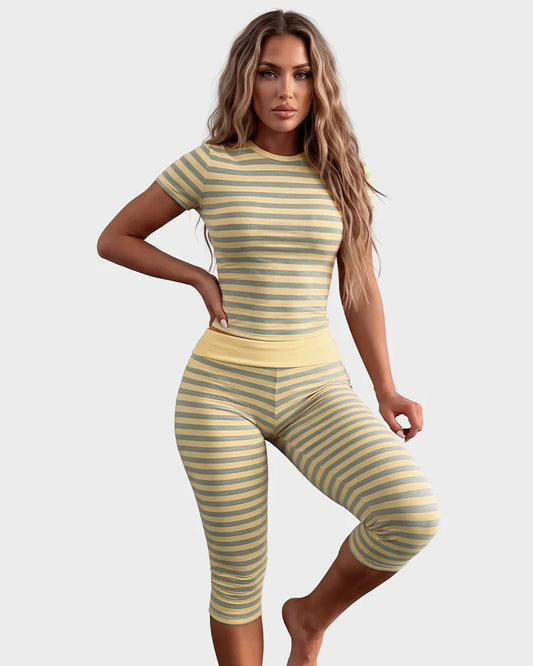 Striped Crop Top & Capri Leggings Set