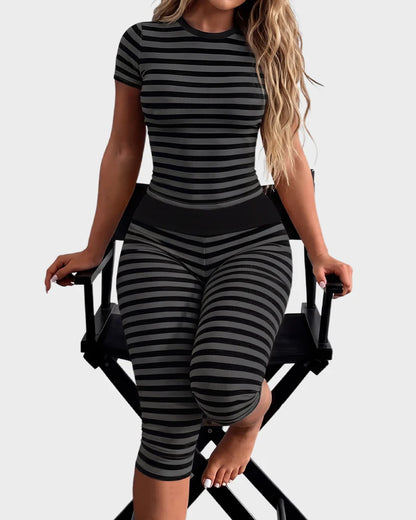 Striped Crop Top & Capri Leggings Set