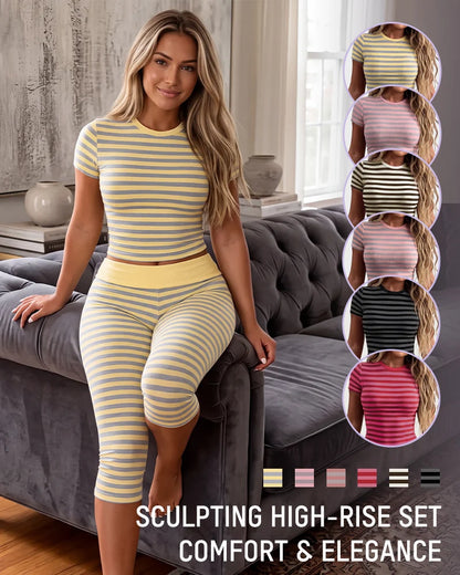 Striped Crop Top & Capri Leggings Set