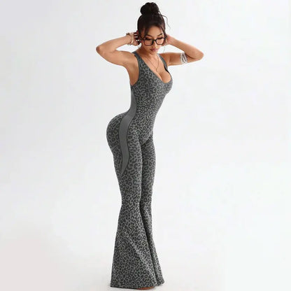 Seamless Yoga Bodysuit for Women – Strappy Flared One-Piece Workout Romper, Quick-Dry Activewear