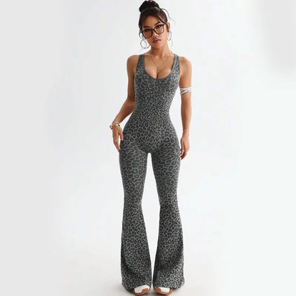 Seamless Yoga Bodysuit for Women – Strappy Flared One-Piece Workout Romper, Quick-Dry Activewear