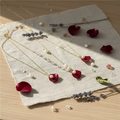 Verdanthands Handmade Real Rose Petal Necklace with Pearl - Preserved Botanical Jewelry for Her - Gold Dainty Flower Pendant